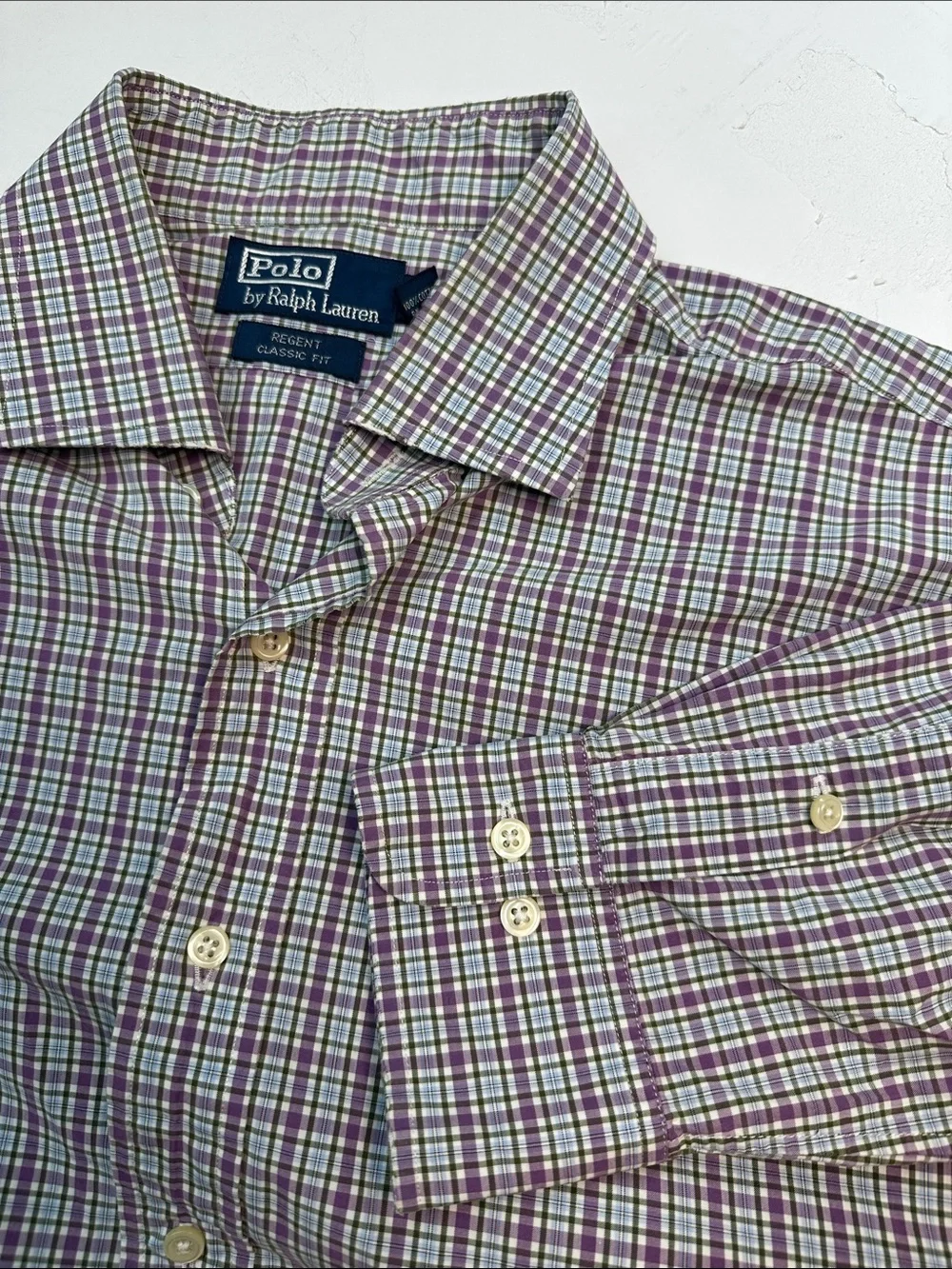 Polo by Ralph Lauren Regent Classic Fit Shirt, Purple Green White Plaid Cotton